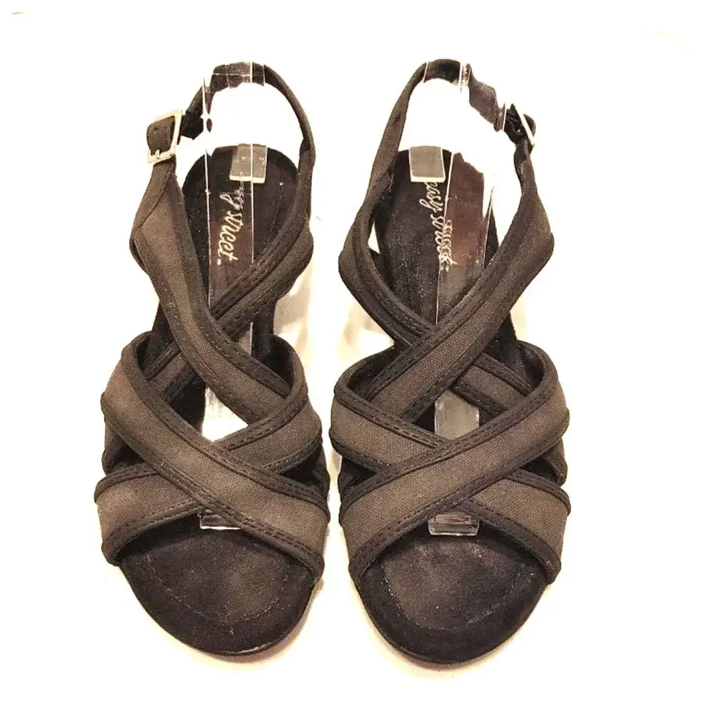 Easy Street Viola Sandals Strappy Open Toe Block Heel Black Womens Size US 7.5M